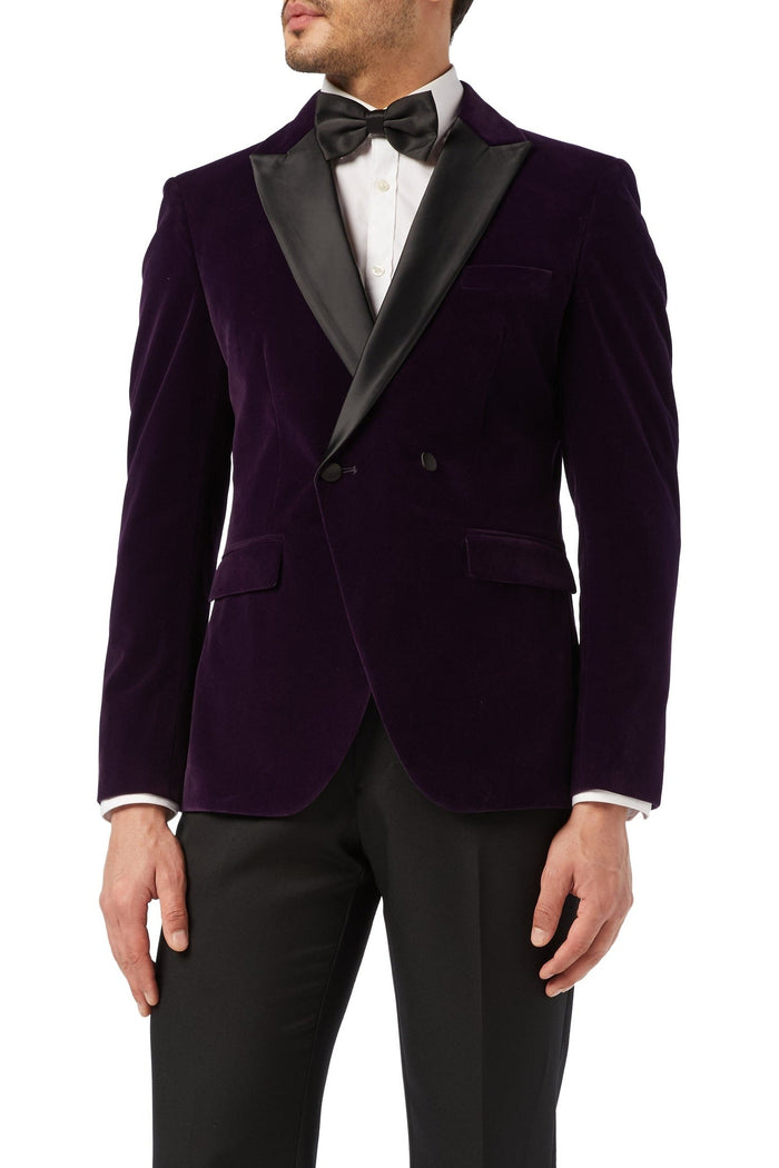 Men's Wills Purple Double Breasted Soft Velvet 4-Piece Tuxedo Suit Bundle