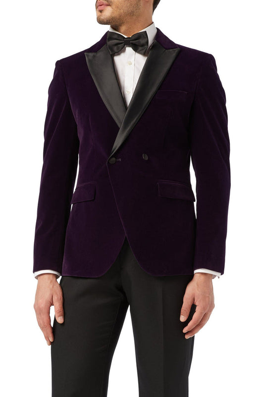 Men's Wills Purple Double Breasted Soft Velvet 4-Piece Tuxedo Suit Bundle