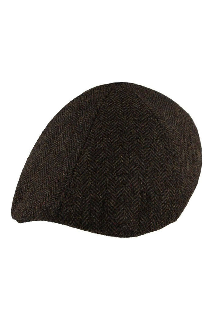 WOOL BLEND HERRINGBONE DUCKBILL FLAT CAP