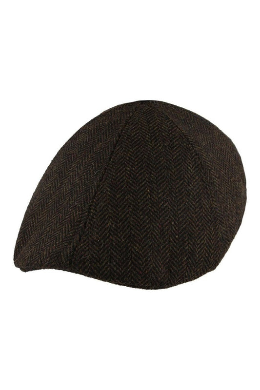 WOOL BLEND HERRINGBONE DUCKBILL FLAT CAP