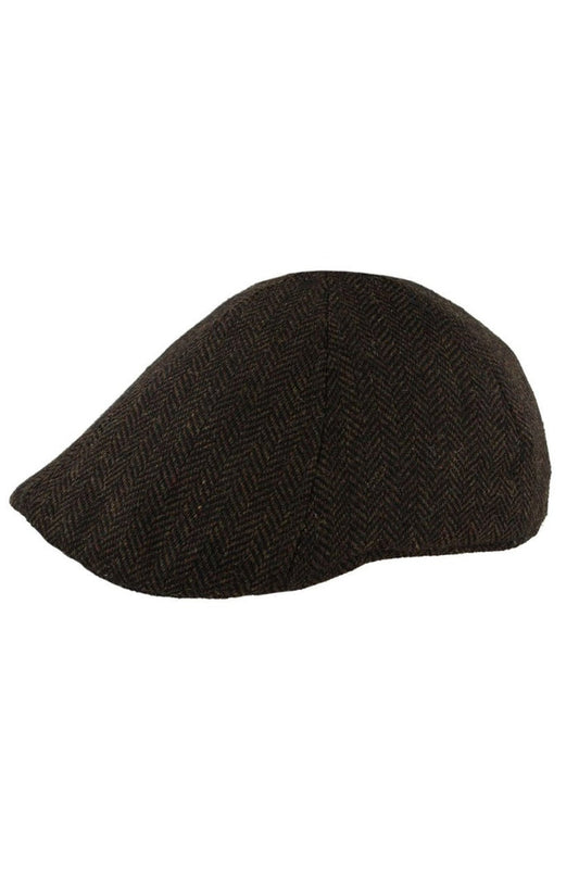 WOOL BLEND HERRINGBONE DUCKBILL FLAT CAP