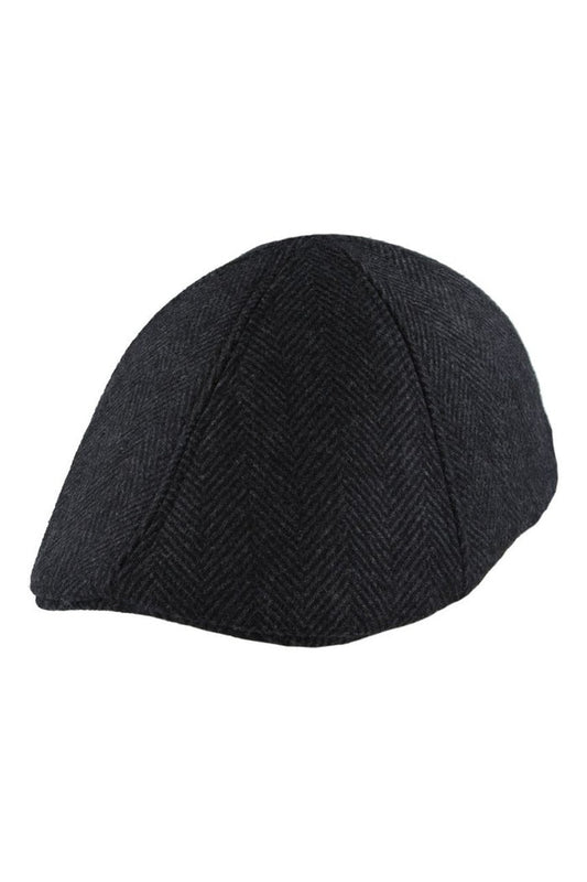 WOOL MIX BLACK TWEED HERRINGBONE HAT