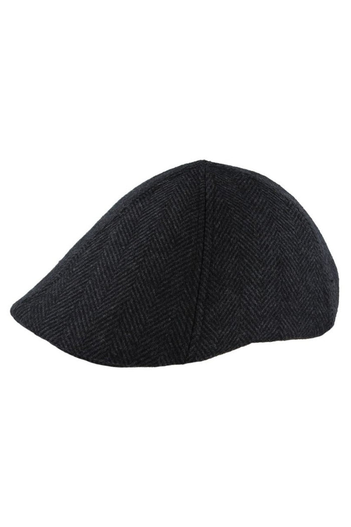 WOOL MIX BLACK TWEED HERRINGBONE HAT