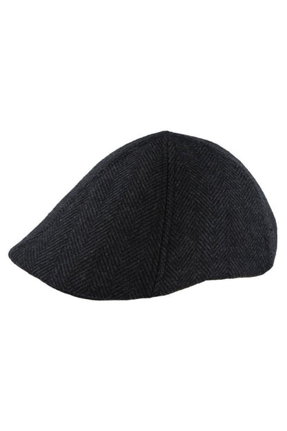 WOOL MIX BLACK TWEED HERRINGBONE HAT