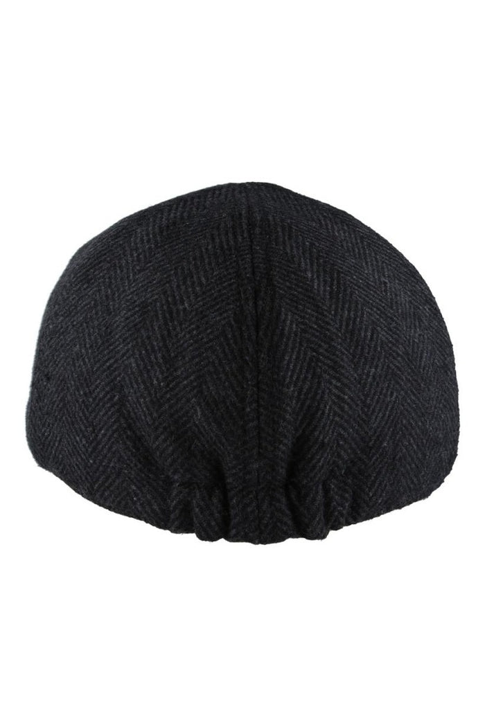 WOOL MIX BLACK TWEED HERRINGBONE HAT