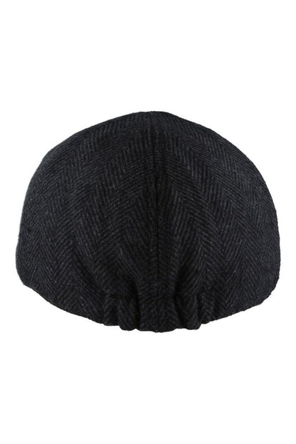 WOOL MIX BLACK TWEED HERRINGBONE HAT