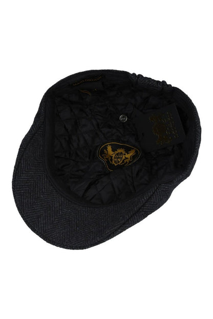 WOOL MIX BLACK TWEED HERRINGBONE HAT