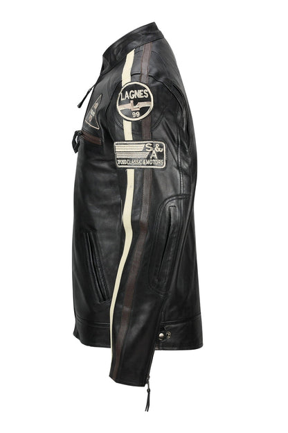 XPOSED REAL LEATHER BIKER SLIM FIT BLACK JACKET
