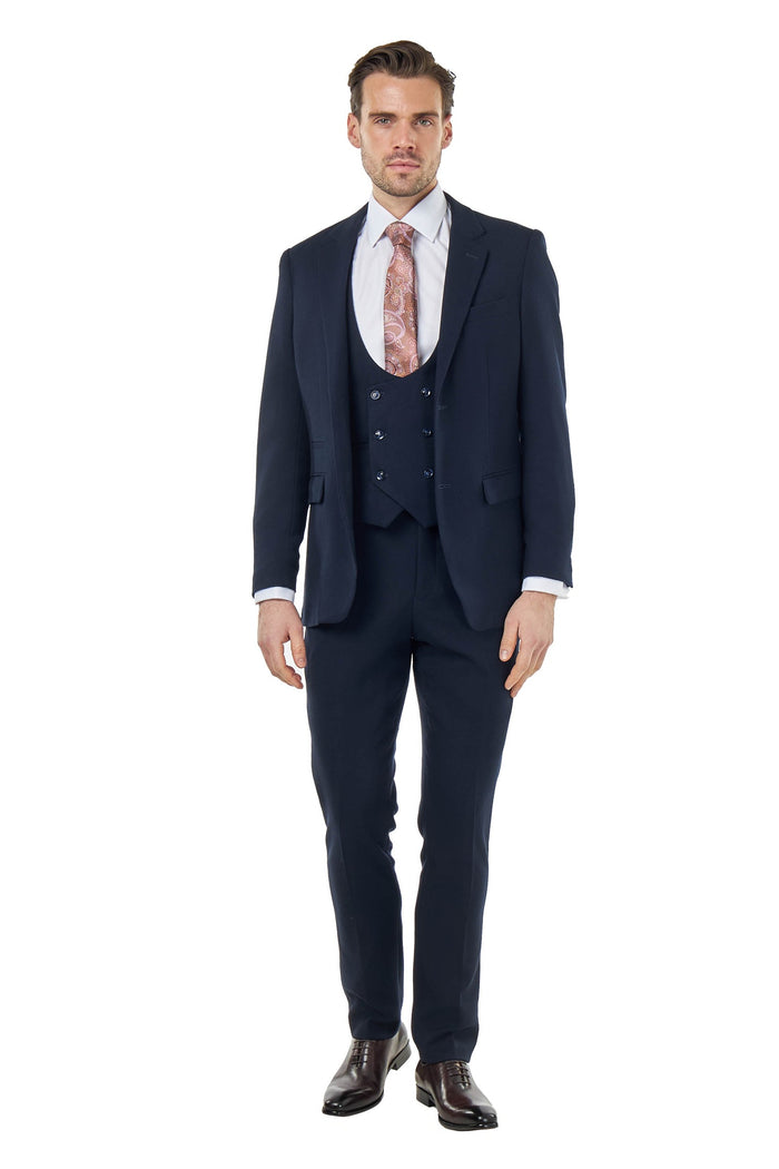 ZAK - NAVY BLUE HONEYCOMB TAILORED 3 PIECE SUIT