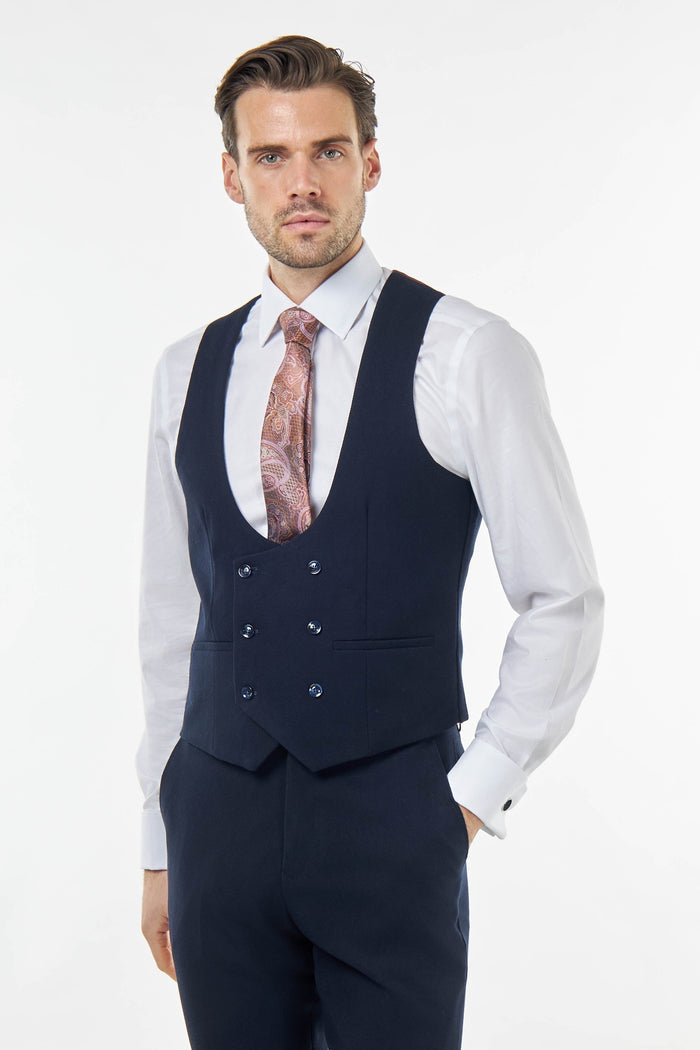 ZAK - NAVY BLUE HONEYCOMB TAILORED 3 PIECE SUIT
