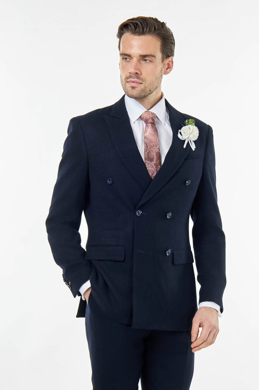 Zak - Navy Blue Tailored Double Breasted Jacket