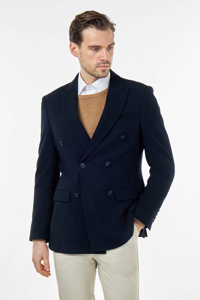 Zak - Navy Blue Tailored Double Breasted Jacket