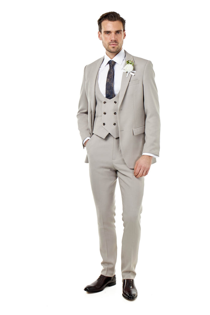 ZAK - Tailored 3 Piece Suit Honeycomb Taupe