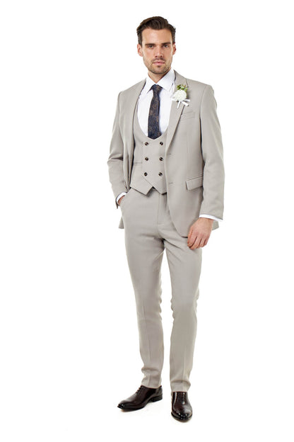 ZAK - Tailored 3 Piece Suit Honeycomb Taupe