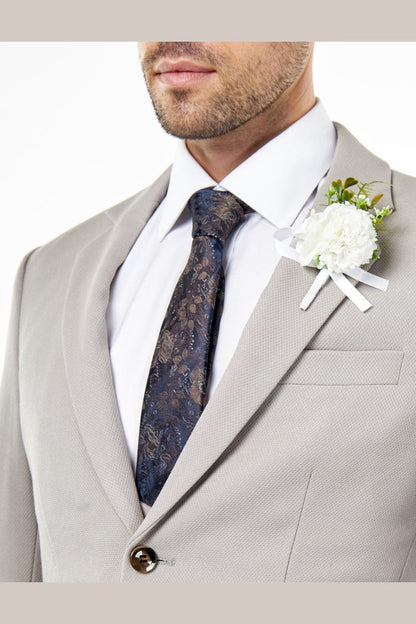 ZAK - Tailored 3 Piece Suit Honeycomb Taupe