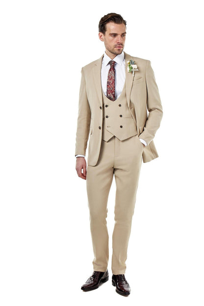 ZAK - TAILORED 3 PIECE SUIT STONE HONEYCOMB