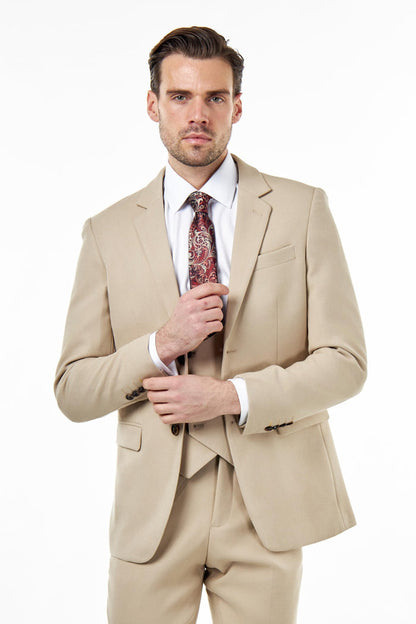 ZAK - TAILORED 3 PIECE SUIT STONE HONEYCOMB