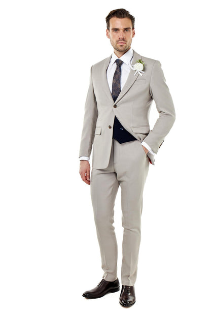 ZAK - TAILORED 3 PIECE WEDDING SUIT TAUPE HONEYCOMB