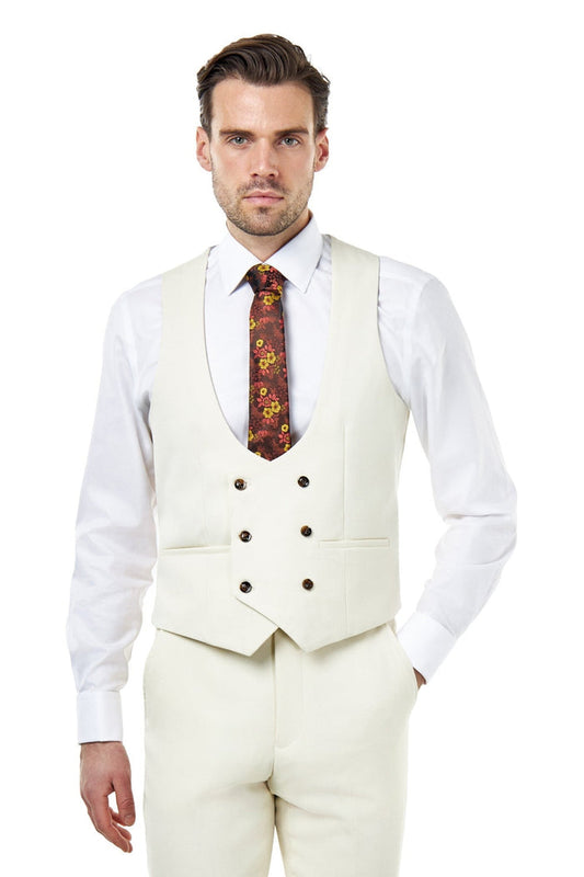 ZAK – Cream Honeycomb Double Breasted Suit Waistcoat