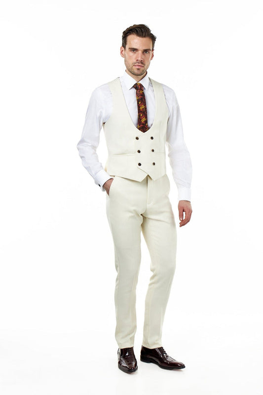 ZAK – Cream Honeycomb Double Breasted Suit Waistcoat