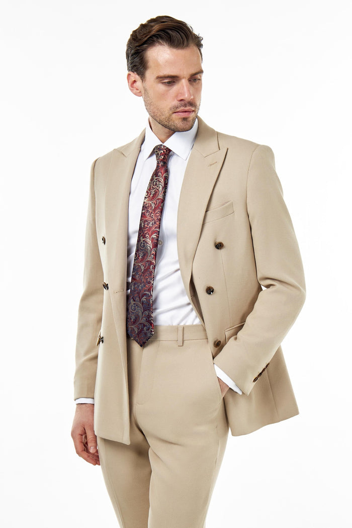 ZAK – DOUBLE BREASTED SUIT JACKET IN STONE HONEYCOMB