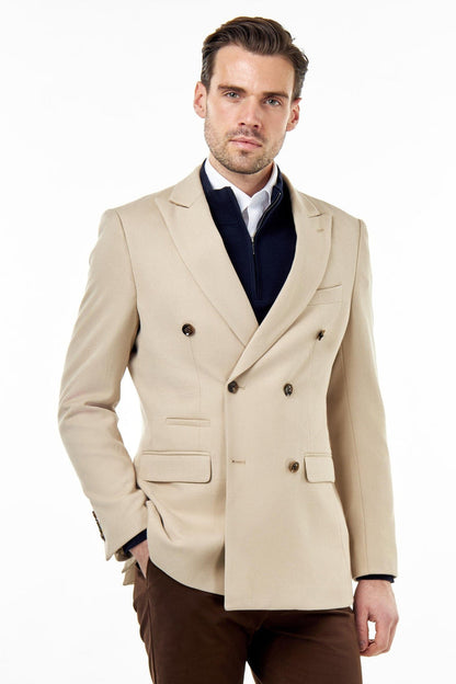ZAK – DOUBLE BREASTED SUIT JACKET IN STONE HONEYCOMB