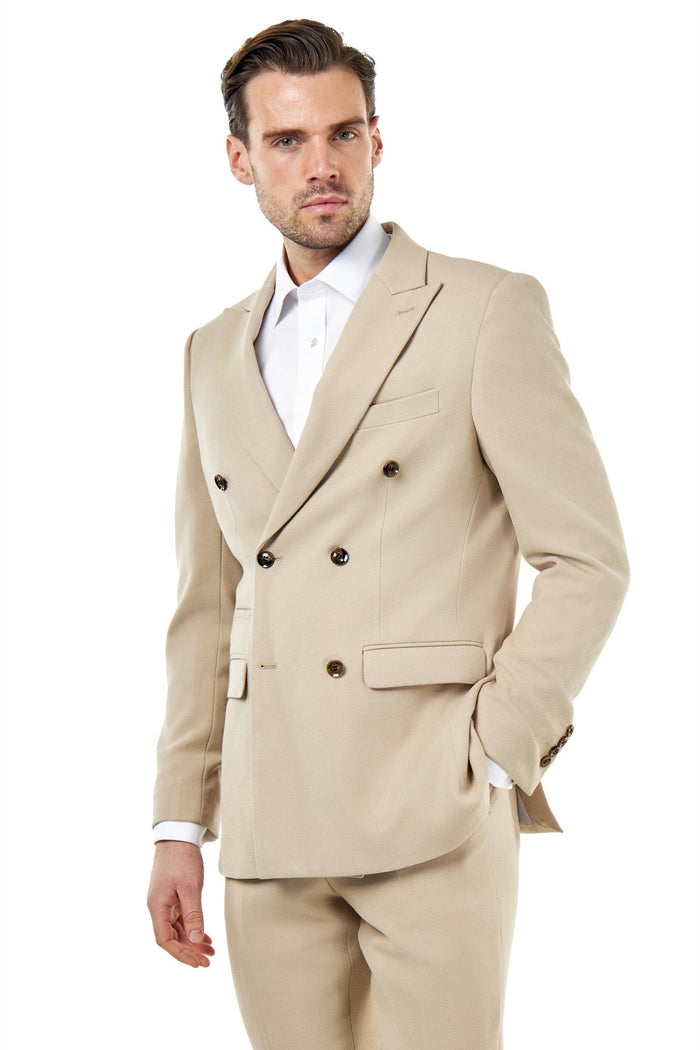 ZAK – DOUBLE BREASTED SUIT JACKET IN STONE HONEYCOMB