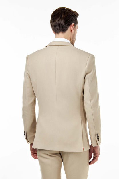 ZAK – DOUBLE BREASTED SUIT JACKET IN STONE HONEYCOMB