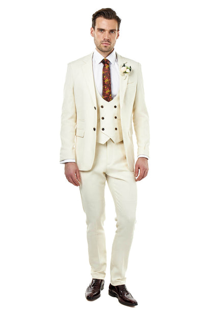 ZAK – IVORY TAILORED 3 PIECE SUIT STONE HONEYCOMB