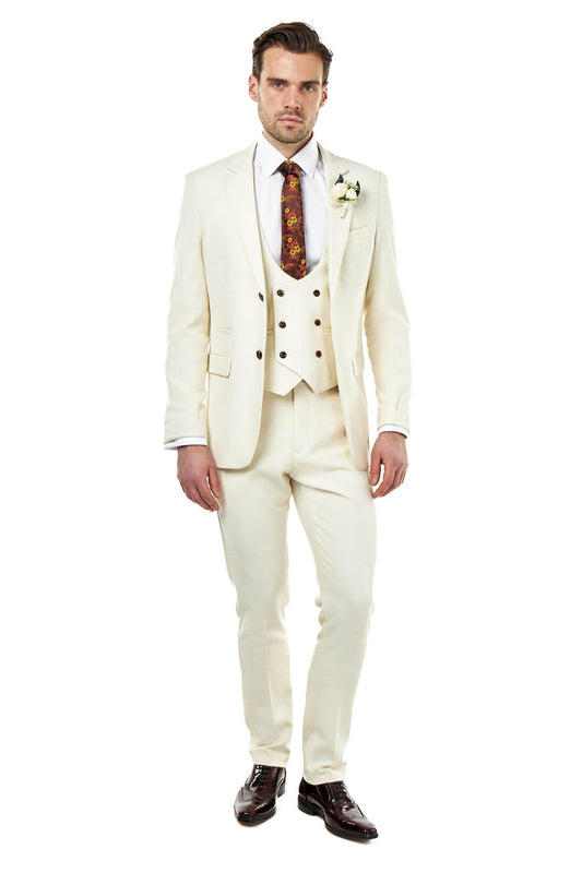 ZAK – IVORY TAILORED 3 PIECE SUIT STONE HONEYCOMB
