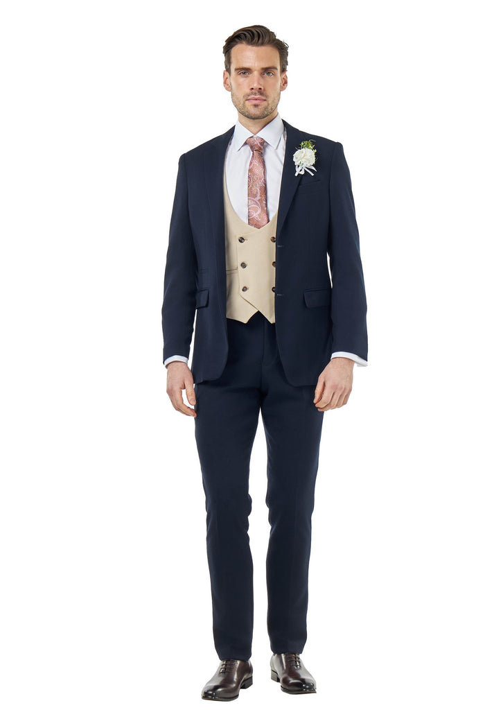 ZAK – NAVY BLUE TAILORED 3 PIECE WEDDING SUIT