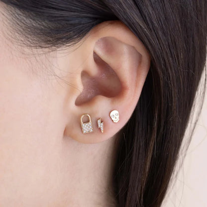 Zoe Chicco Itty Bitty 14K Yellow Gold Diamond Skull Stud Earring